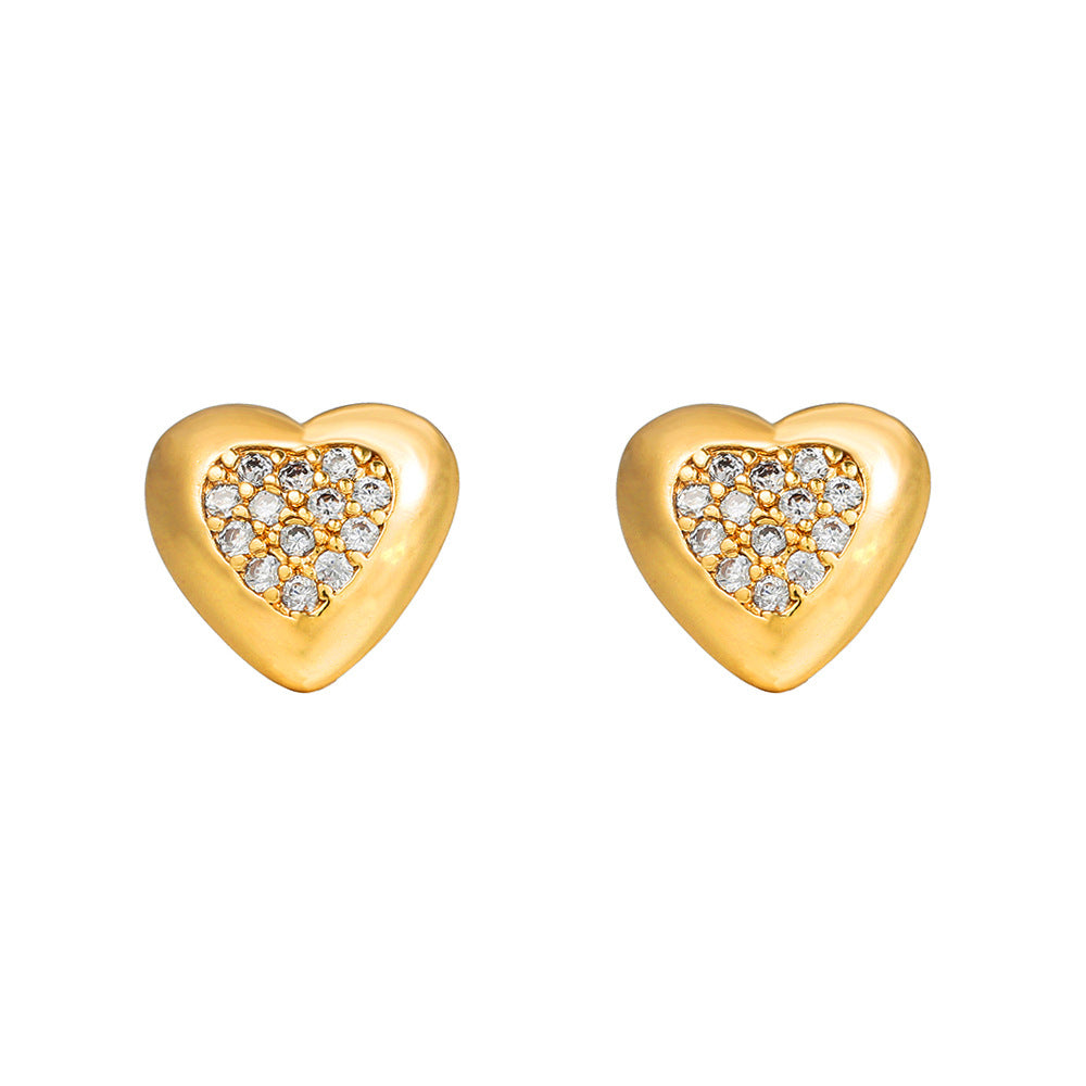 Streetwear Brass Inlaid with Cubic Zirconia Heart Cross Stud Earrings for Women
