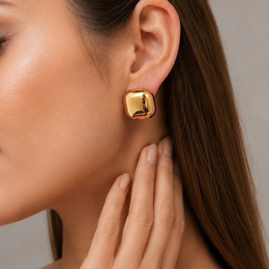 Minimalist Business Geometric Square Stainless Steel Earrings 18K Gold Plated PVD Women's Studs