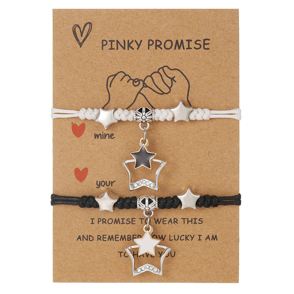 Ethnic Style Geometric Alloy Bracelet Set for Couples and Friends Handmade with Heart Cross and Crown Charms