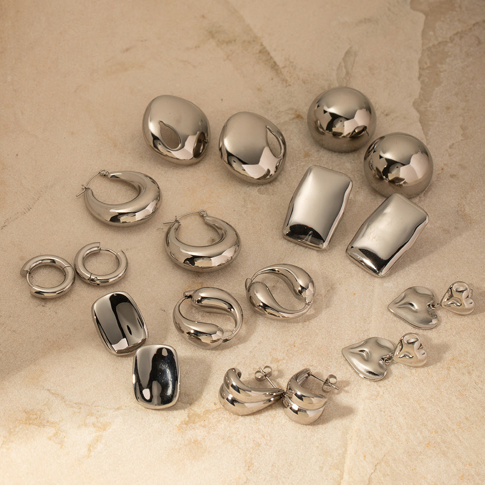 Minimalist Geometric Stainless Steel Hoop Earrings for Women with Polished Finish