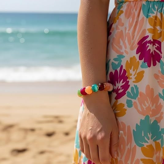 Bohemian Minimalist Geometric Round Resin Acrylic Beaded Bracelet for Women