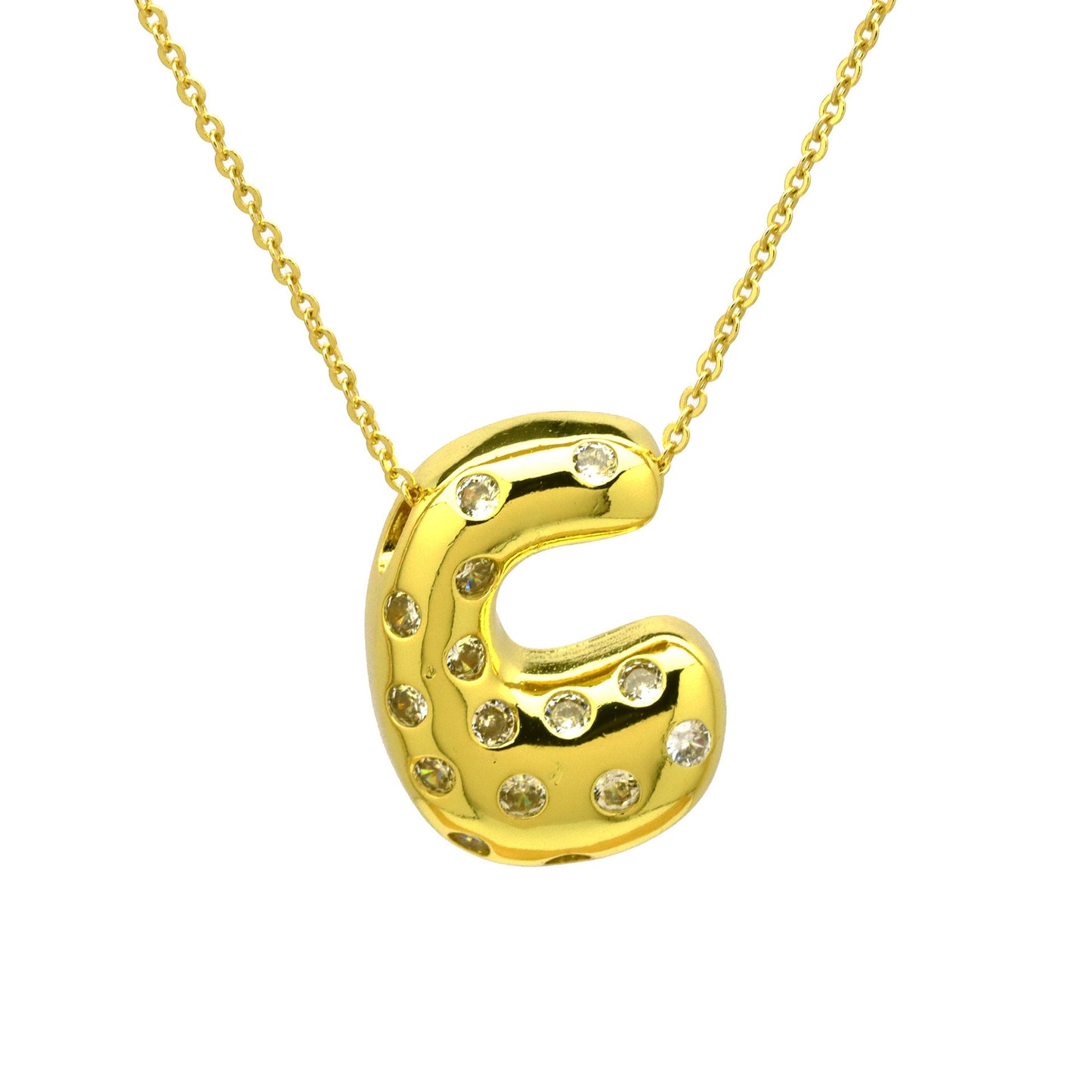Sweet Plated Brass Letter Pendant Necklace with Cubic Zirconia Inlay for Women