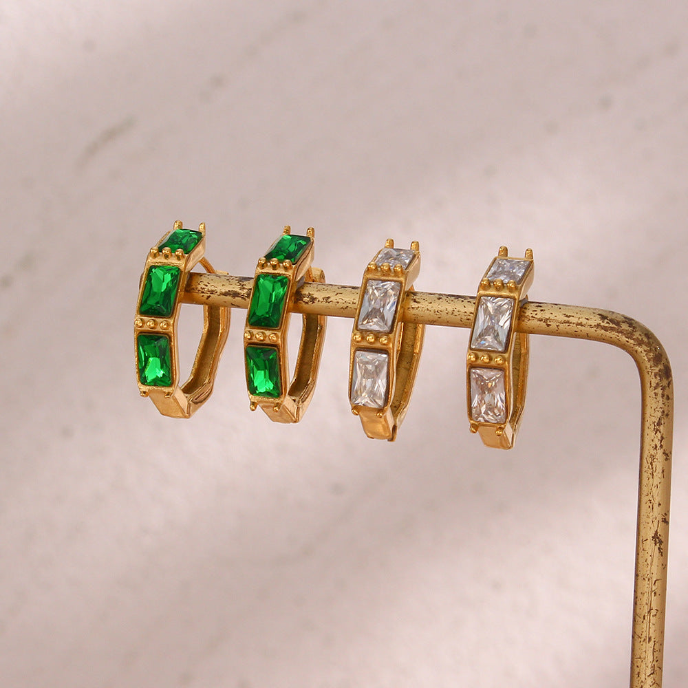 Orecchini a Cerchio Minimalisti Geometrici in Acciaio Inossidabile con Design a Bambù in Zirconia per Donna