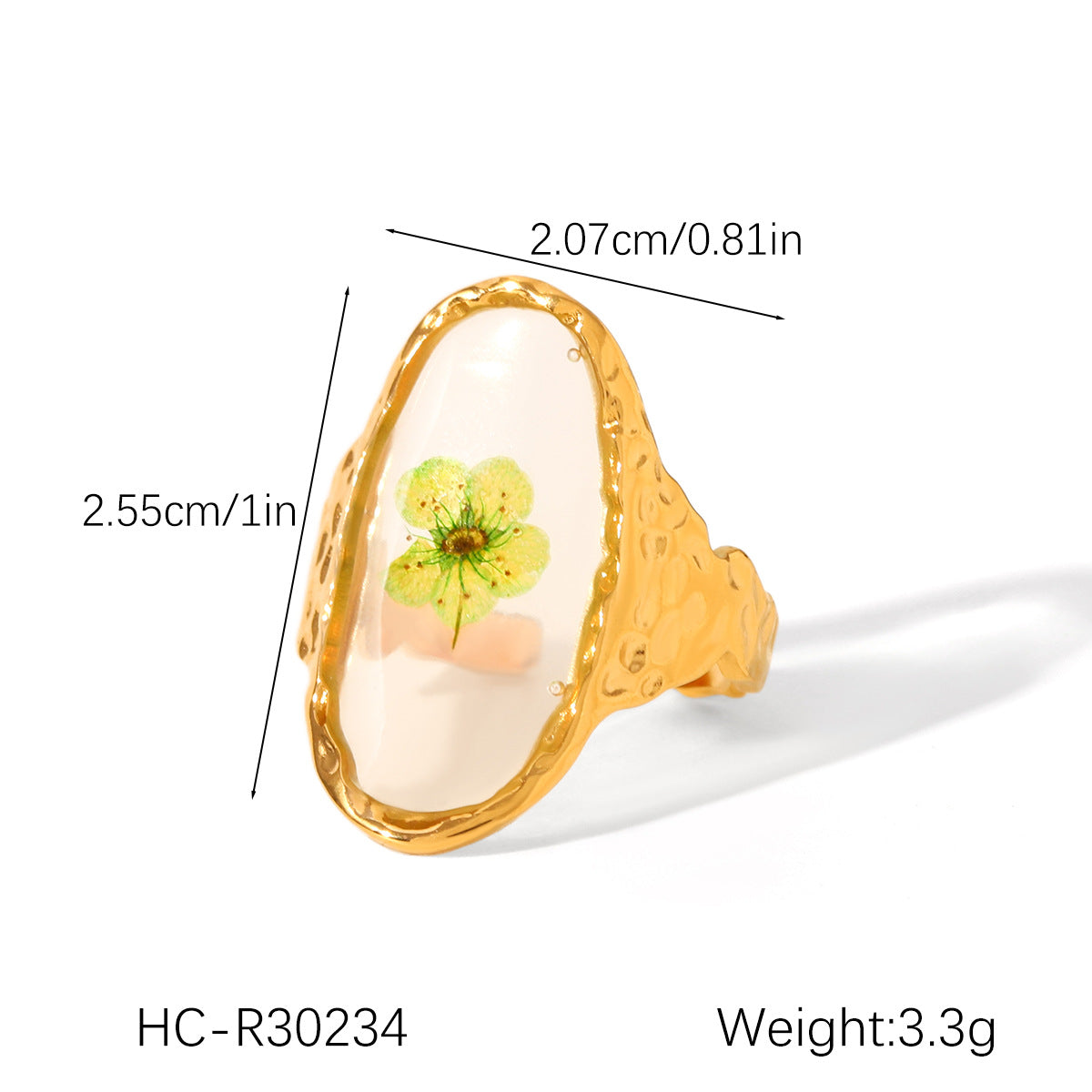 Ins Style 18K Gold Plated Stainless Steel Four Leaf Clover Daisy Flower Ring for Women