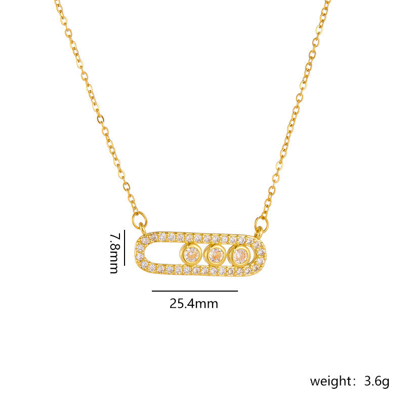 Collana minimalist geometrica in acciaio al titanio da donna con intarsio in strass, gioielli ipoallergenici a catena con ciondolo placcato sottovuoto