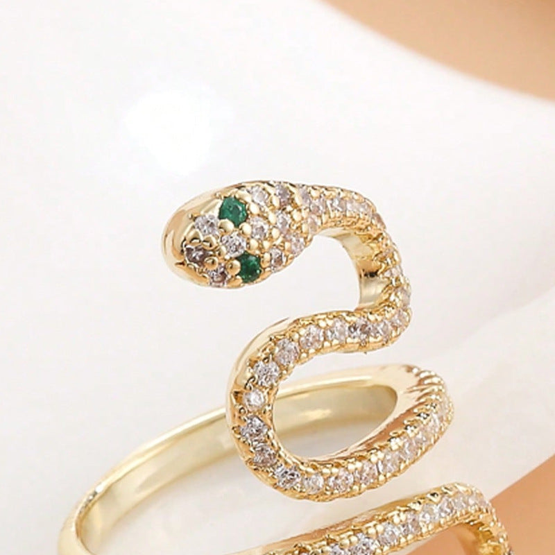 Anillo de cobre con forma de serpiente estilo Hip Hop con incrustaciones de circonitas para mujer
