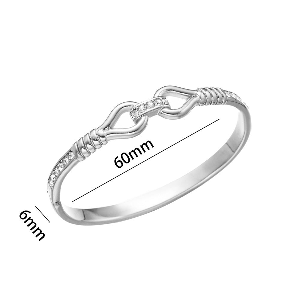 Bracciale Minimalista in Acciaio Inossidabile da Donna con Placcatura in Acciaio al Titanio e Intarsio di Strass a Forma Geometrica Ovale