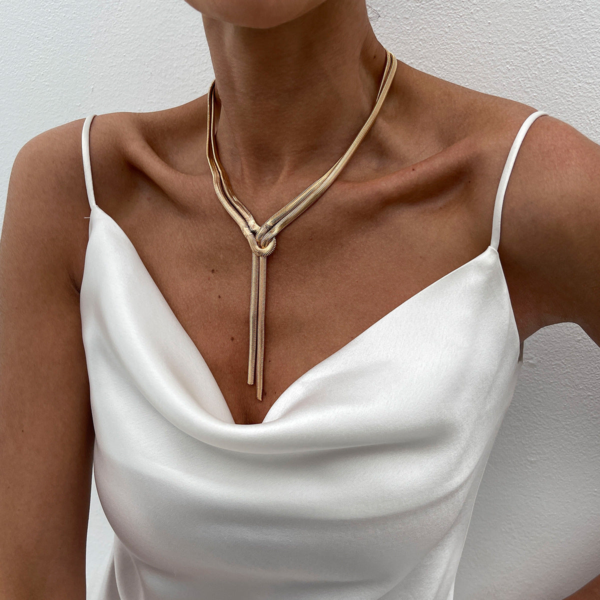 Minimalist Geometric Y-Shape Plated Alloy Snake Chain Necklace for Women