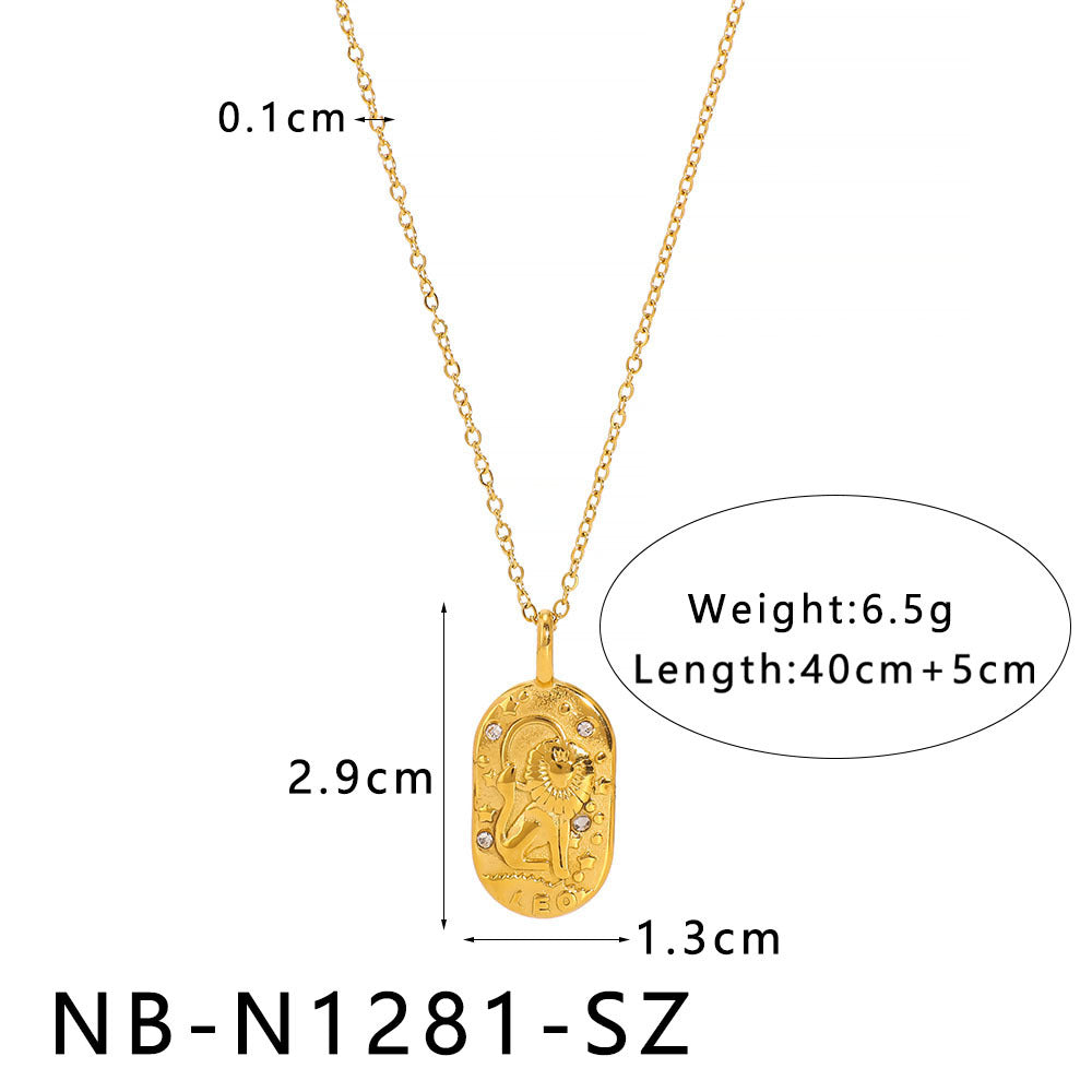 Minimalist Square Zodiac Pendant Necklace in Stainless Steel with Rhinestone Inlay and 18K Vacuum Plating for Women