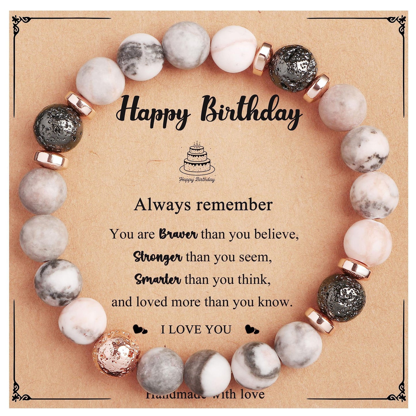 Natural Stone Zebra Print Round Beaded Bracelet for Women