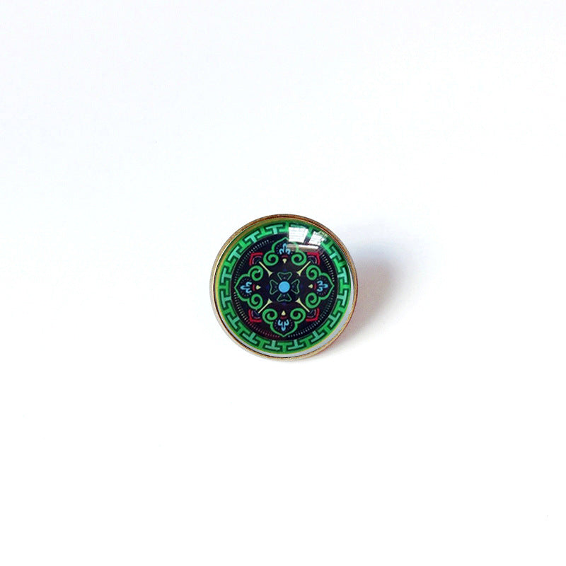 Broche floral vintage bohemio de mandala en latón con acabado chapado para mujeres y hombres