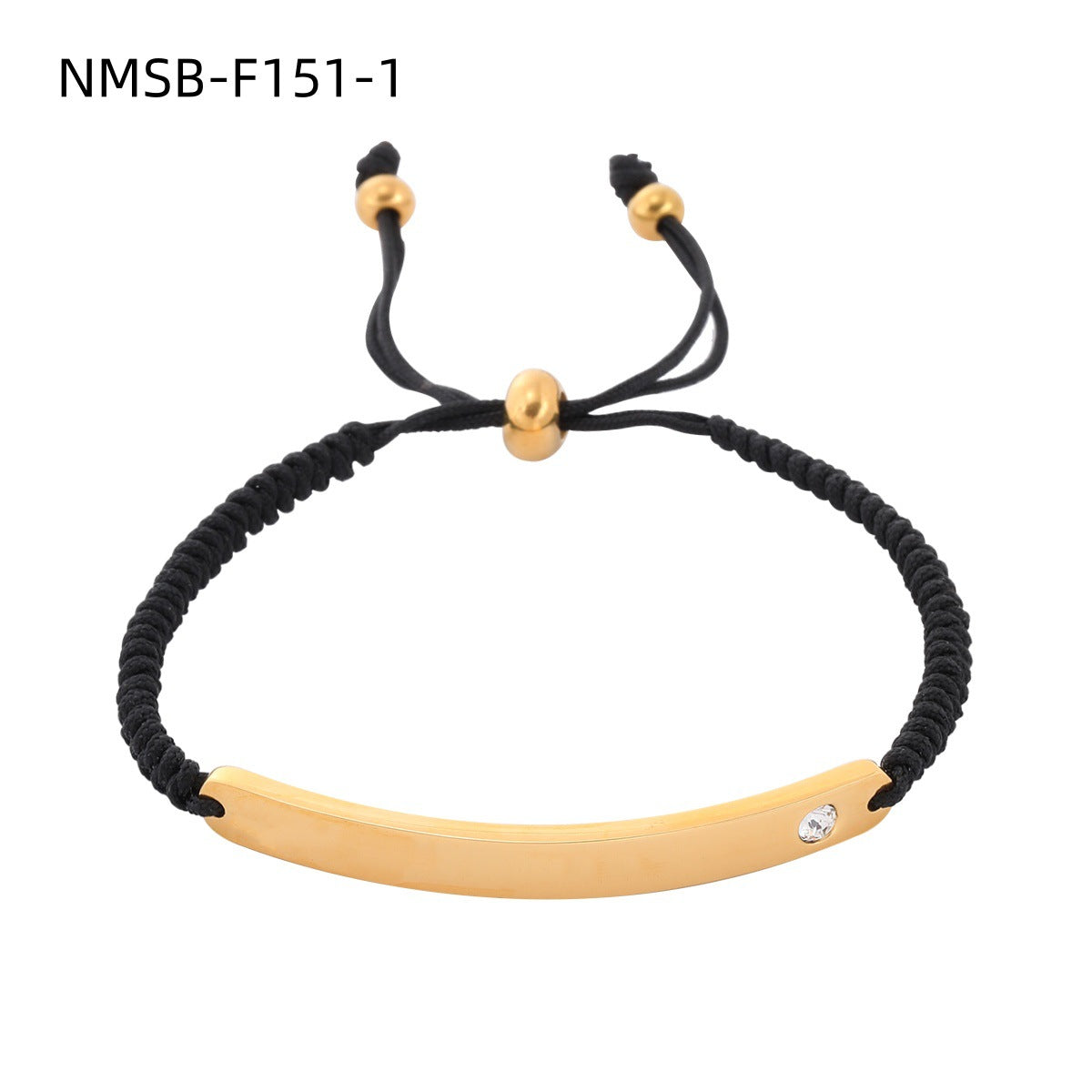 Elegant 18K Gold Plated Geometric Round Rhinestone Inlaid Stainless Steel Titanium Steel Charm Bar Bracelet DIY Engraving Handmade Woven
