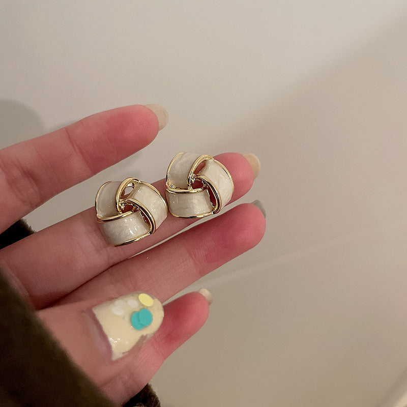 Vintage Geometric Earrings with Enamel Finish in Copper Base and Steel Posts for Women