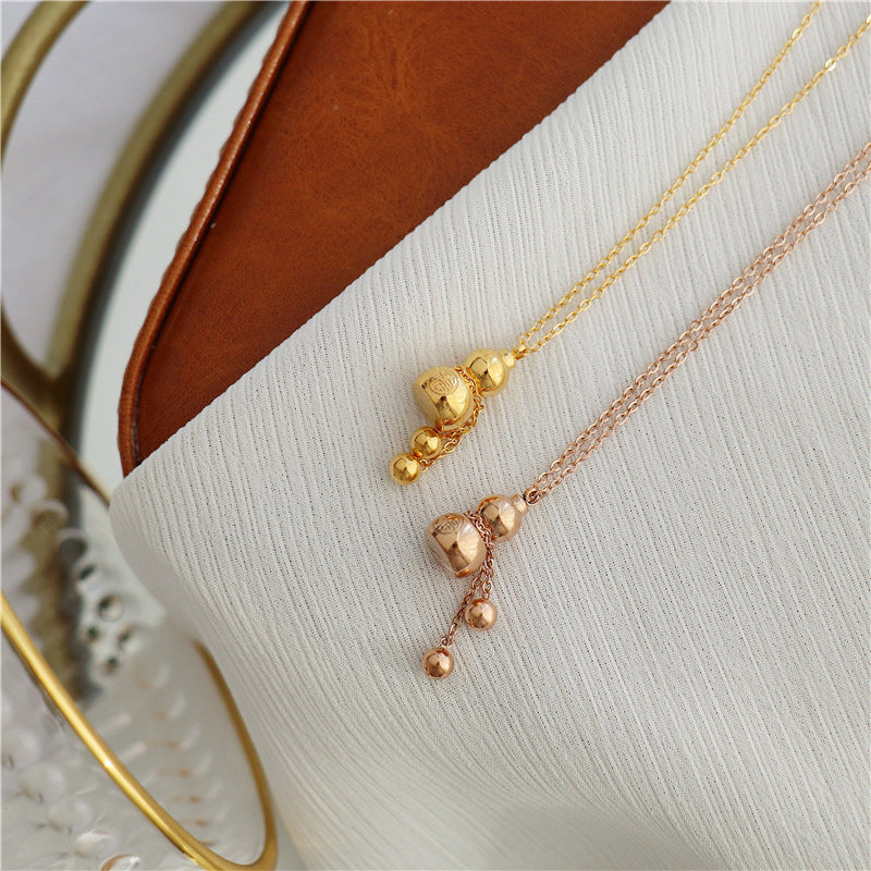 Minimalist 18K Gold Plated Titanium Steel Gourd Pendant Necklace for Women