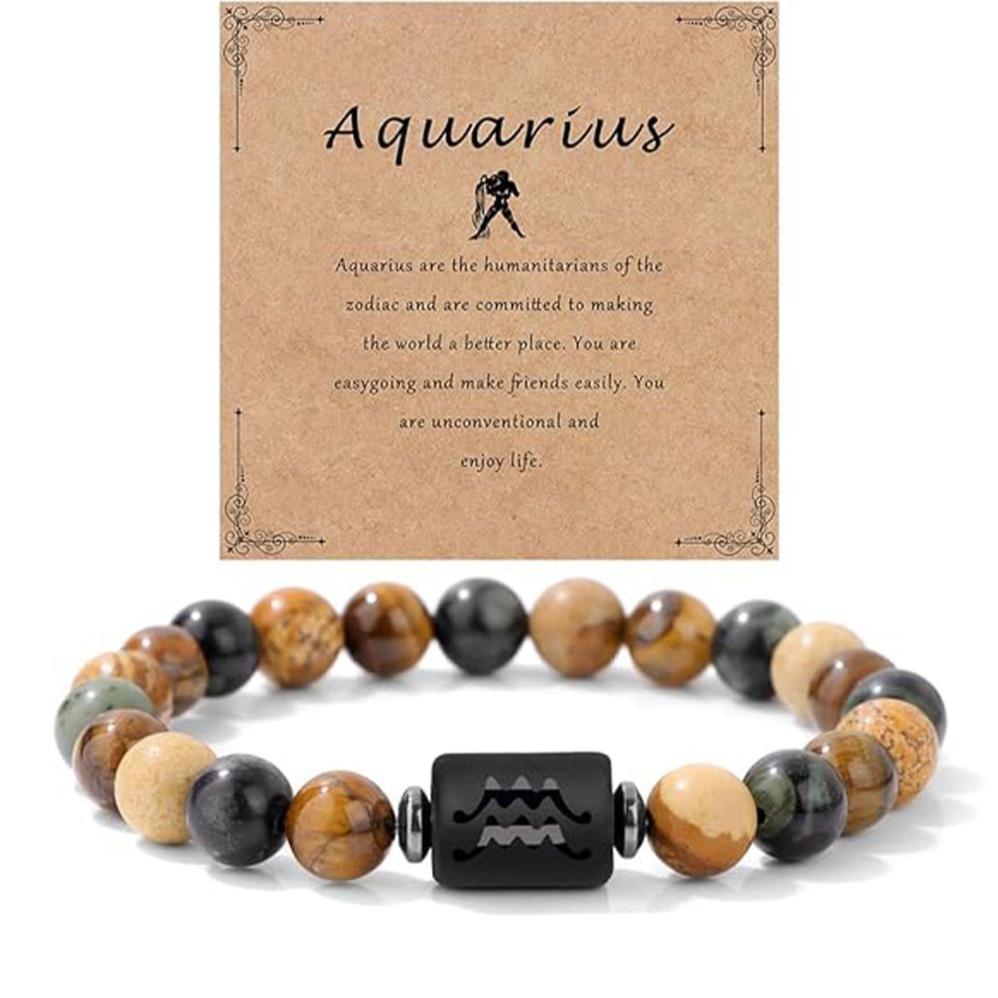 Unisex Natural Stone Zodiac Beaded Bracelet Geometric Elastic String Handmade