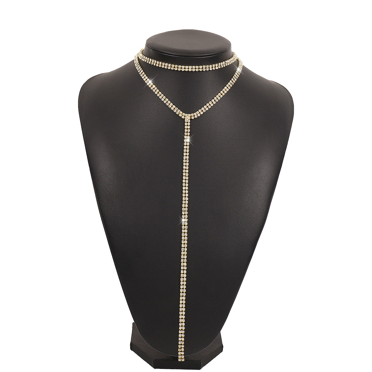 Collar de cadena geométrico dulce y atrevido con flecos de pedrería para mujer, collar con colgante de lujo de aleación chapada