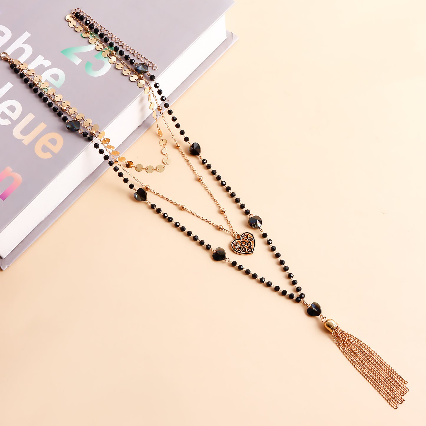 Minimalist Long Black Heart-Shaped Crystal Pendant Necklace for Women with Alloy Chain and Electroplated Finish