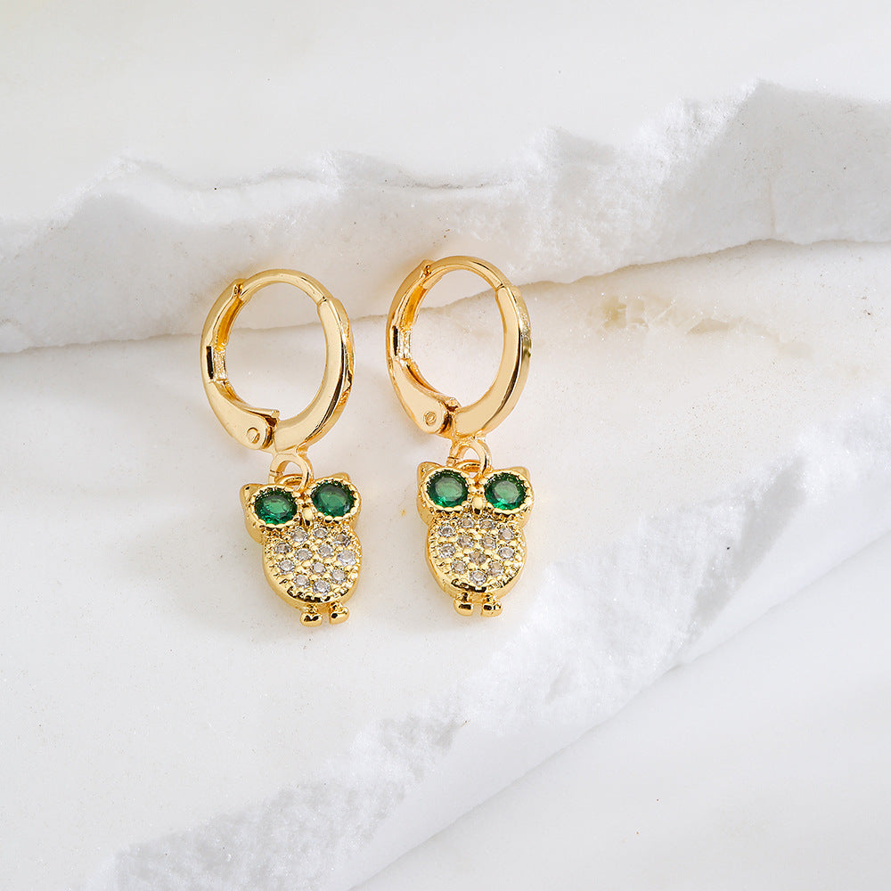Geometric Pendant Earrings for Women with Copper Base Plated in 18K Gold and Micro-Paved Zirconia