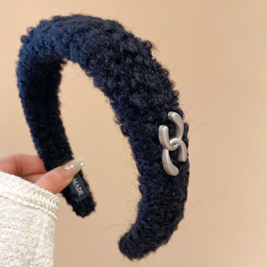 Diadema de perlas minimalista para mujer con estilo retro de otoño e invierno, diadema de tela redonda para peinado de corona alta, accesorio elegante para uso diario en la oficina