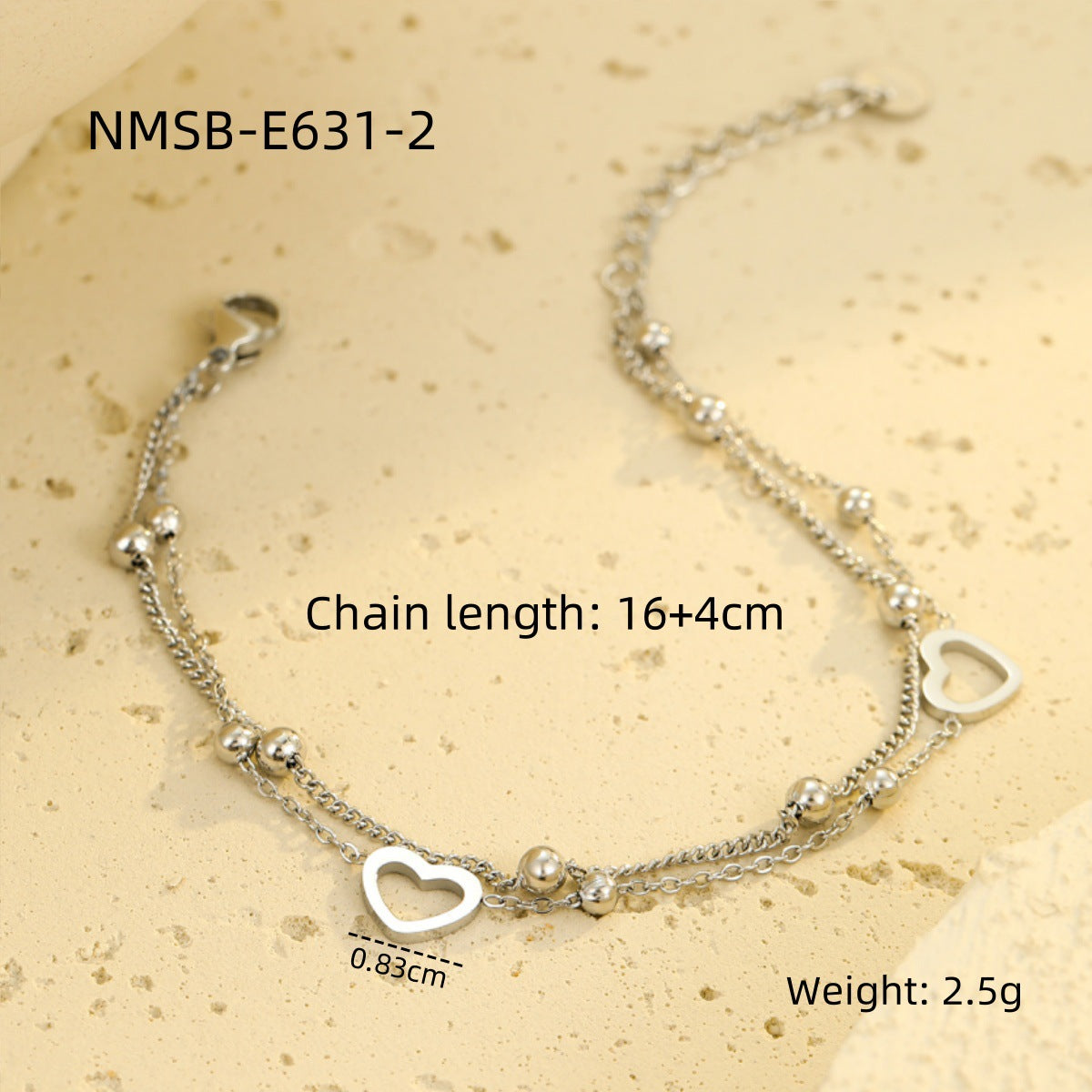 Fashionable Minimalist Double-Layer Heart-Shaped Stainless Steel Bracelet with 18K Gold Plating for Women, Hypoallergenic Valentine's Day Gift