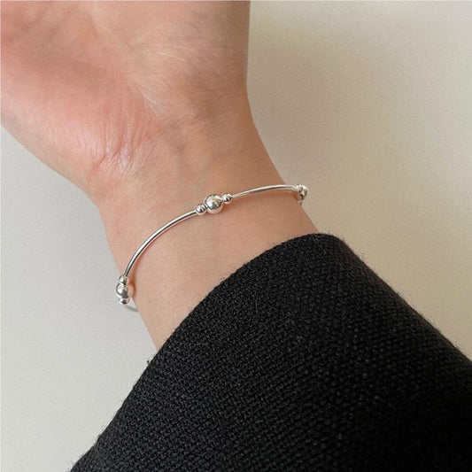 Pulsera Minimalista de Plata de Ley 925 Redonda Geométrica Hecha a Mano