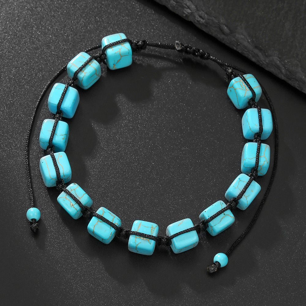 Casual Rectangle Hematite Turquoise Handmade Bracelet Unisex Adjustable