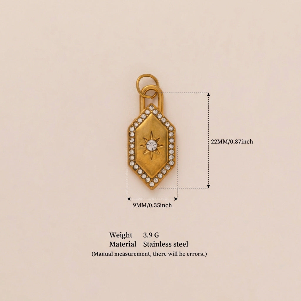Sweet 18K Gold Plated Geometric Heart Stainless Steel Drip Oil Rhinestone Charm Bar Pendant for Unisex