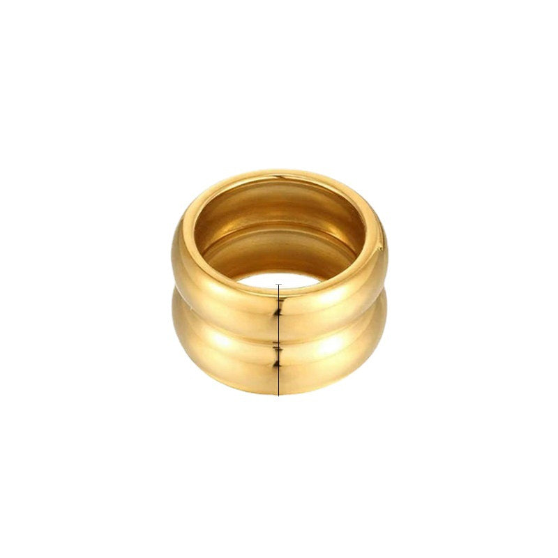 Anillo de acero titanio geométrico de doble capa con baño de oro de 18 quilates estilo minimalista Ins para mujer