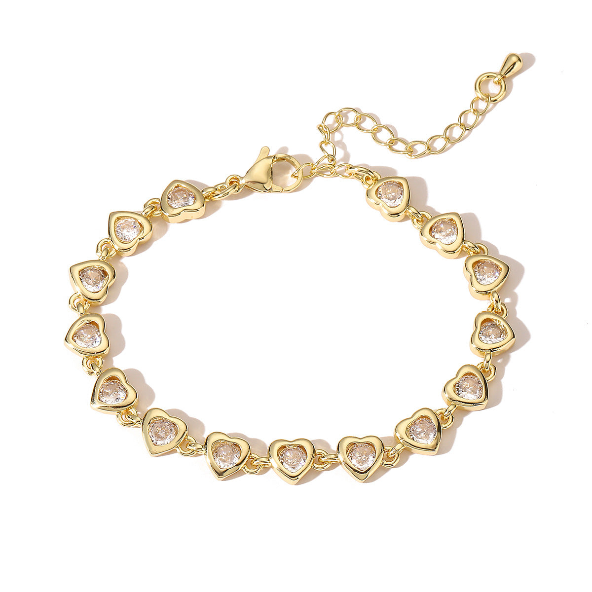 Minimalist Luxury 18K Gold Plated Brass Geometric Heart Star Cubic Zirconia Inlay Bracelet for Women