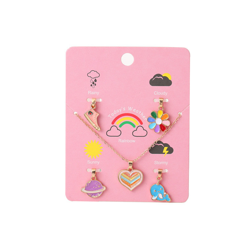 Bonito collar con colgante de unicornio de dibujos animados para niños, de aleación, ajustable, con acabado de esmalte y cadena de cruz