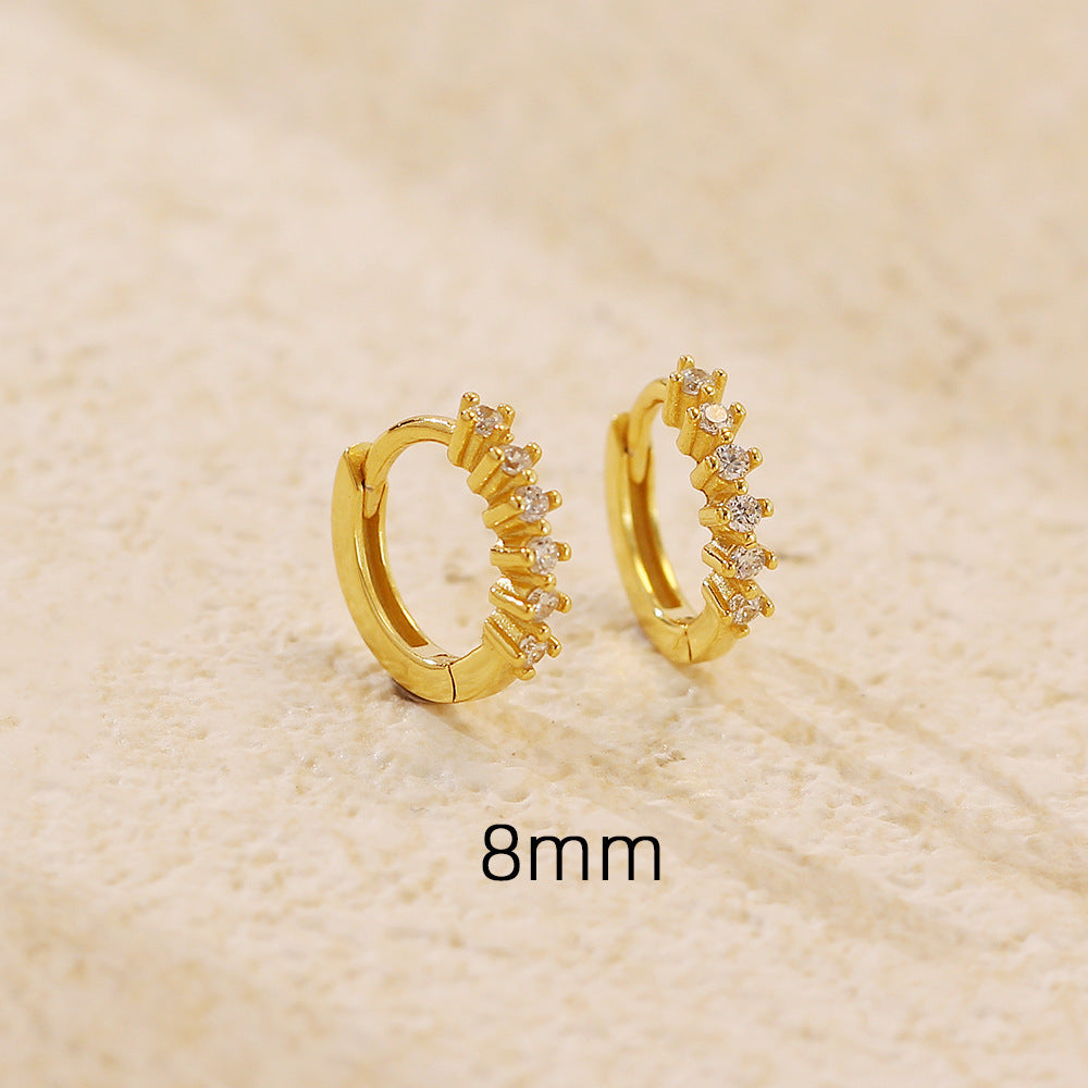Eleganti orecchini a cerchio da donna minimalisti in argento sterling 925 placcato con gemme, dalla forma geometrica e rotonda