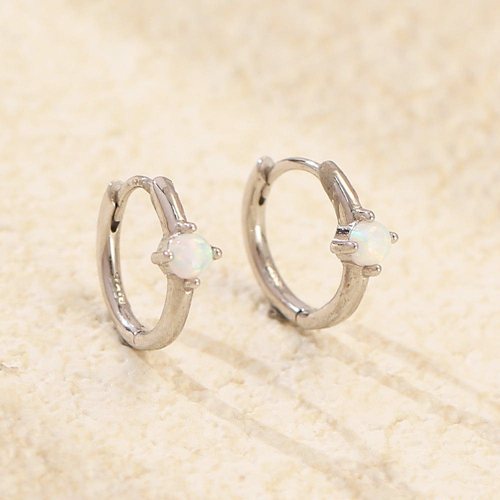 Pendientes minimalistas de plata de ley S925 con incrustaciones de ópalo y diseño geométrico para mujer