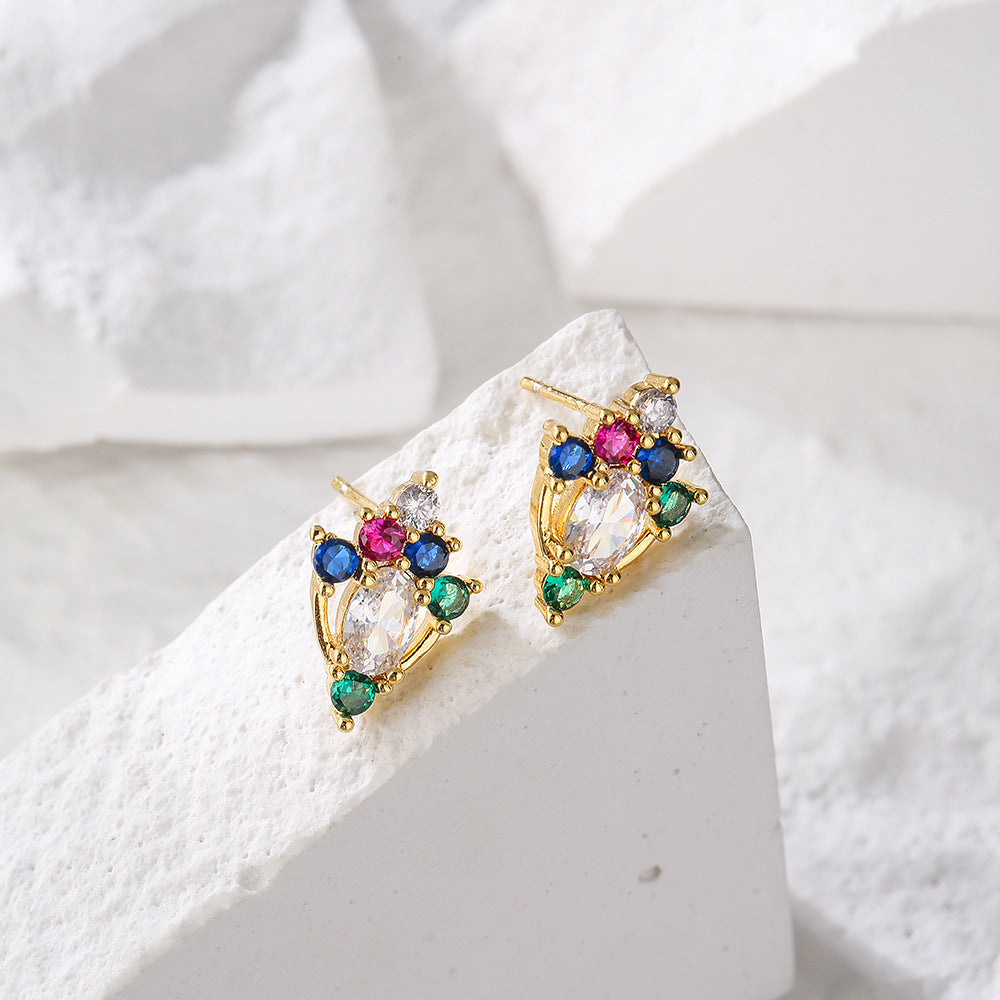 Minimalist Geometric Copper Gold-Plated Stud Earrings for Women with Zircon Accents