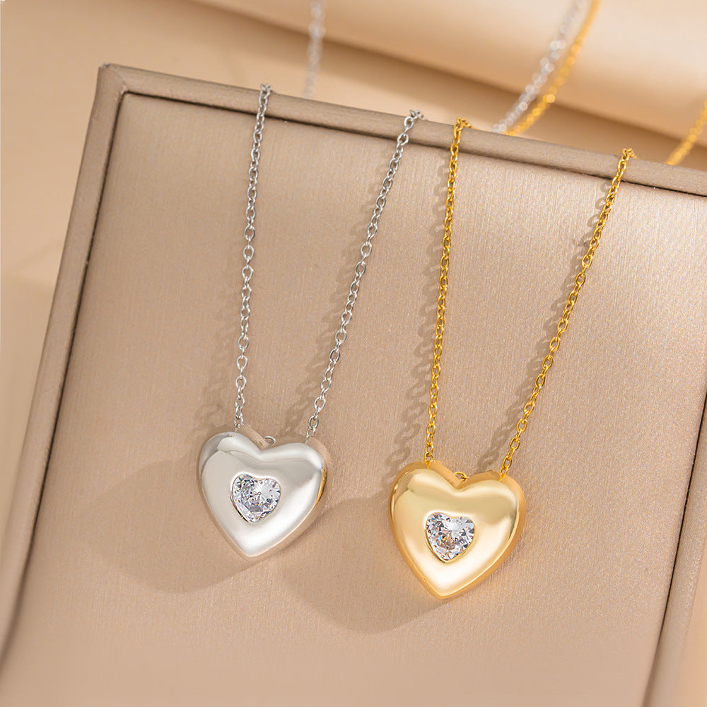 Minimalist Elegant Heart Geometric Round Titanium Steel PVD Plated Necklace Snake Chain for Women
