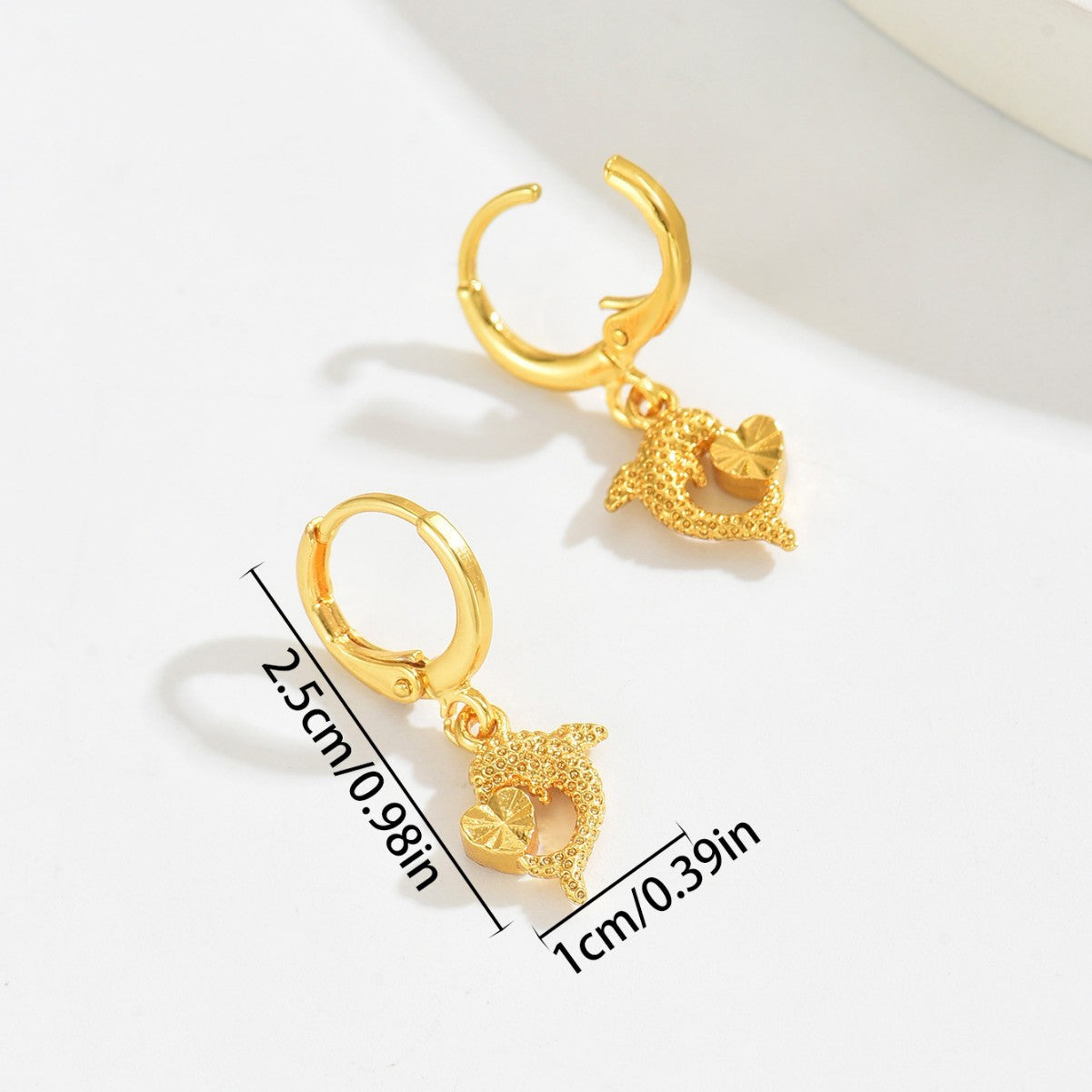 Orecchini da donna minimalisti in rame a forma di delfino con placcatura in oro 18 carati