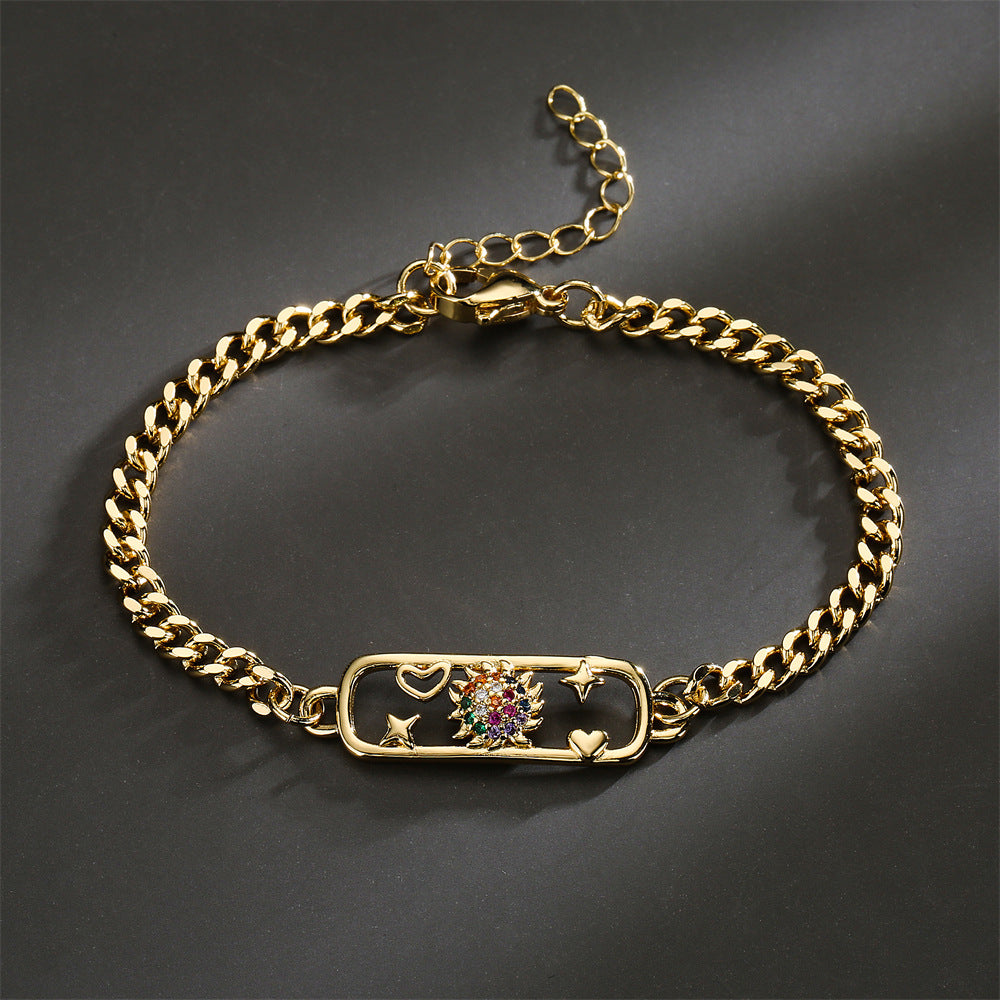 Geometric Brass Gold Plated Cubic Zirconia Inlay Bracelet for Women