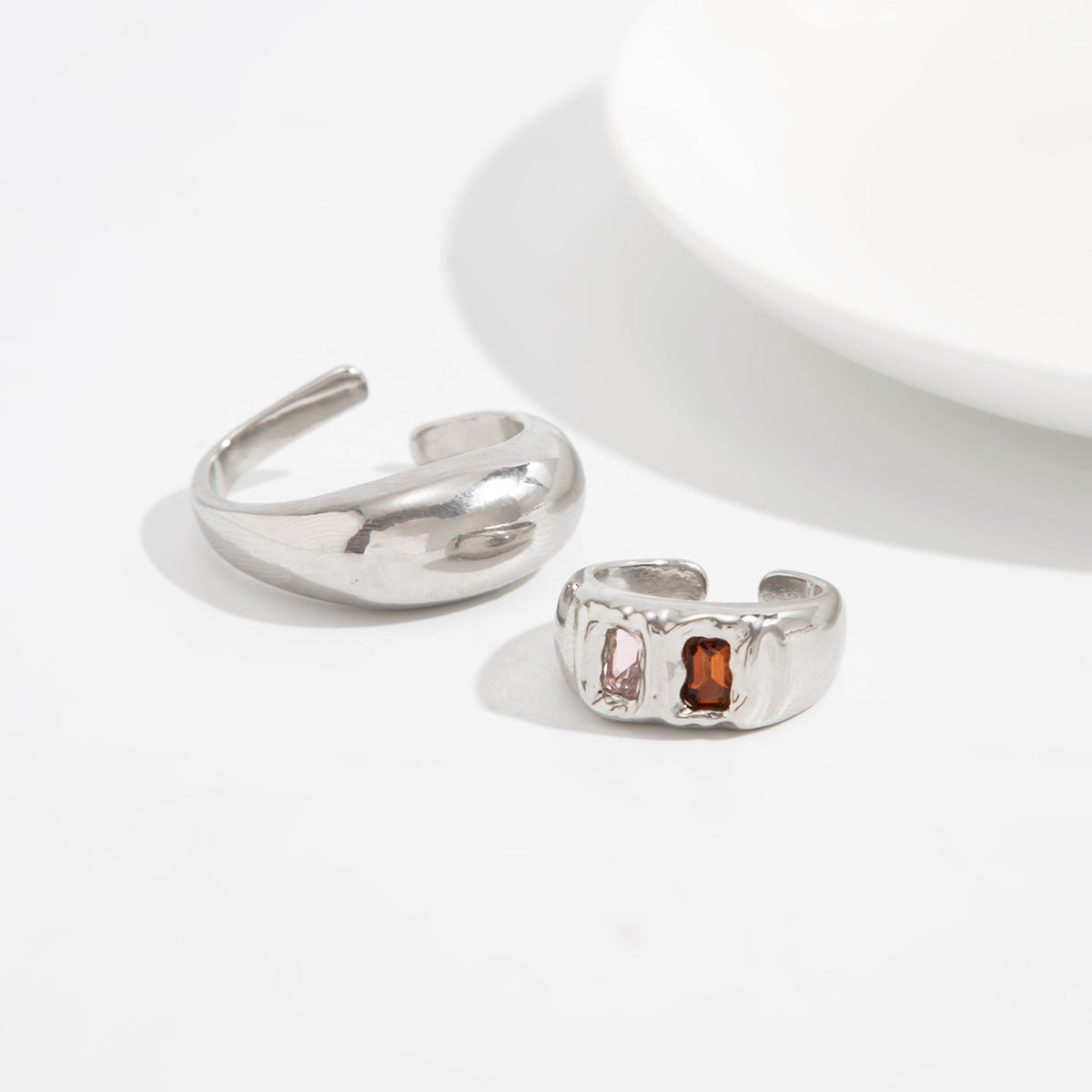 Minimalist Geometric Polished Alloy Micro Rhinestone Inlay Open Toe Ring Set for Women