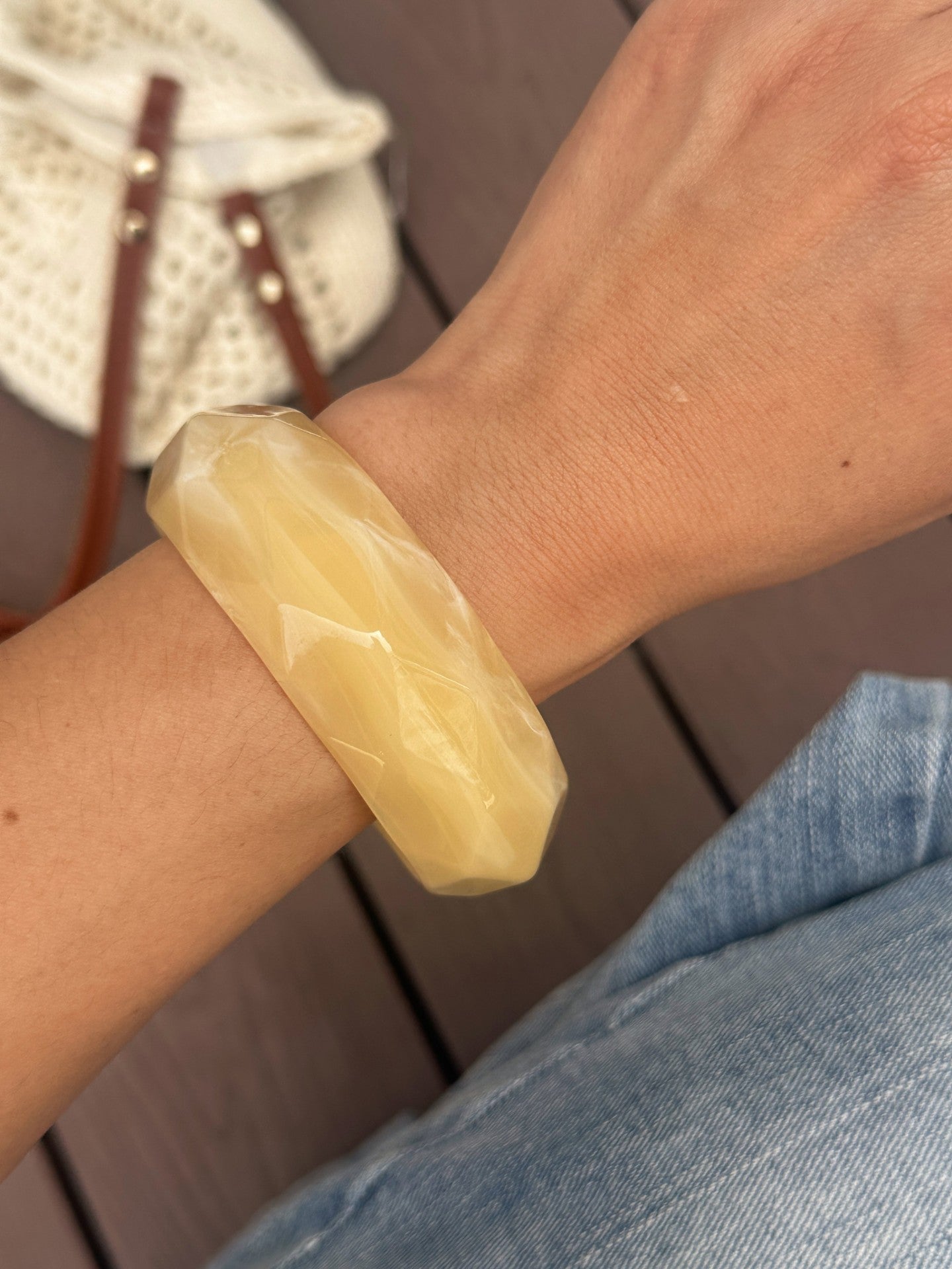 Streetwear Vintage Round Resin Drip Oil Open Cuff Bracelet Geometric Design