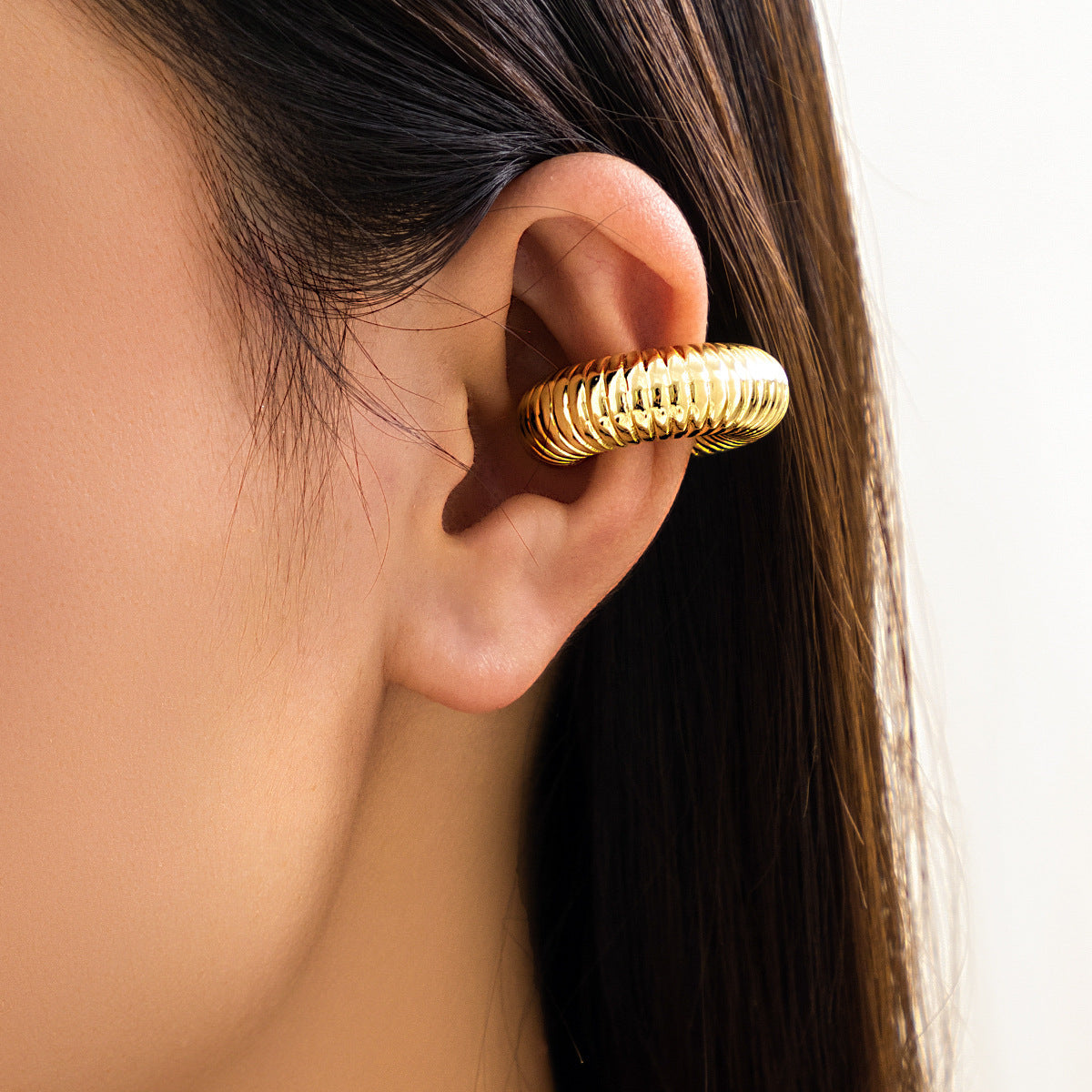 Sweet Striped Round Alloy Plated Ear Cuff for Women