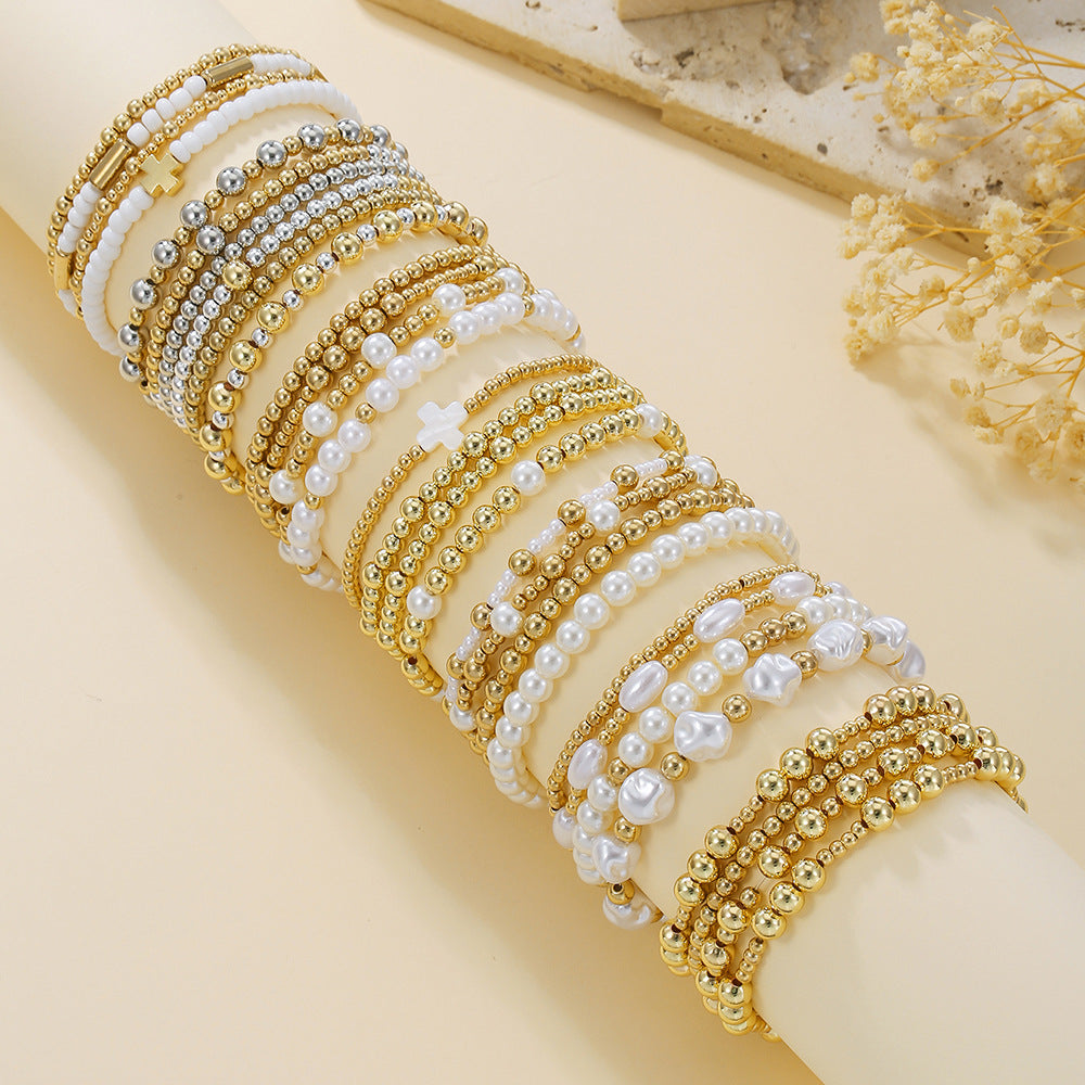 Streetwear Geometric Round Pearl Resin Bracelet Set Handmade