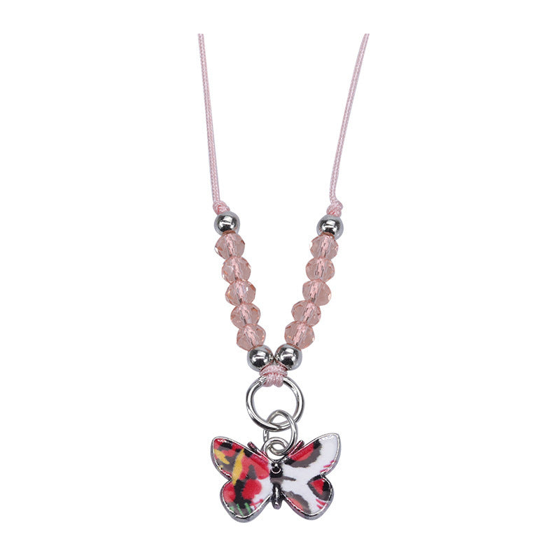 Sweet Colorful Crystal Butterfly Beaded Bracelet Silver Plated Unisex Hand Jewelry