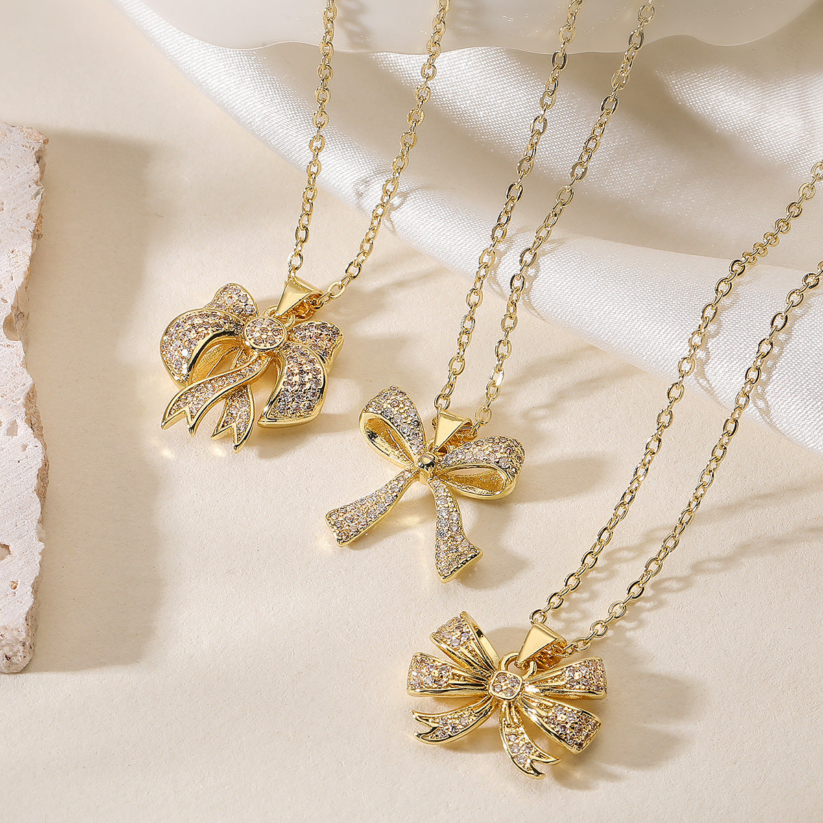 Minimalist Bow-Shaped Copper Necklace with Real Gold Plating for Women