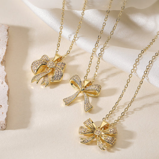 Collana Minimalista a Fiocco in Rame Placcato Oro Vero da Donna