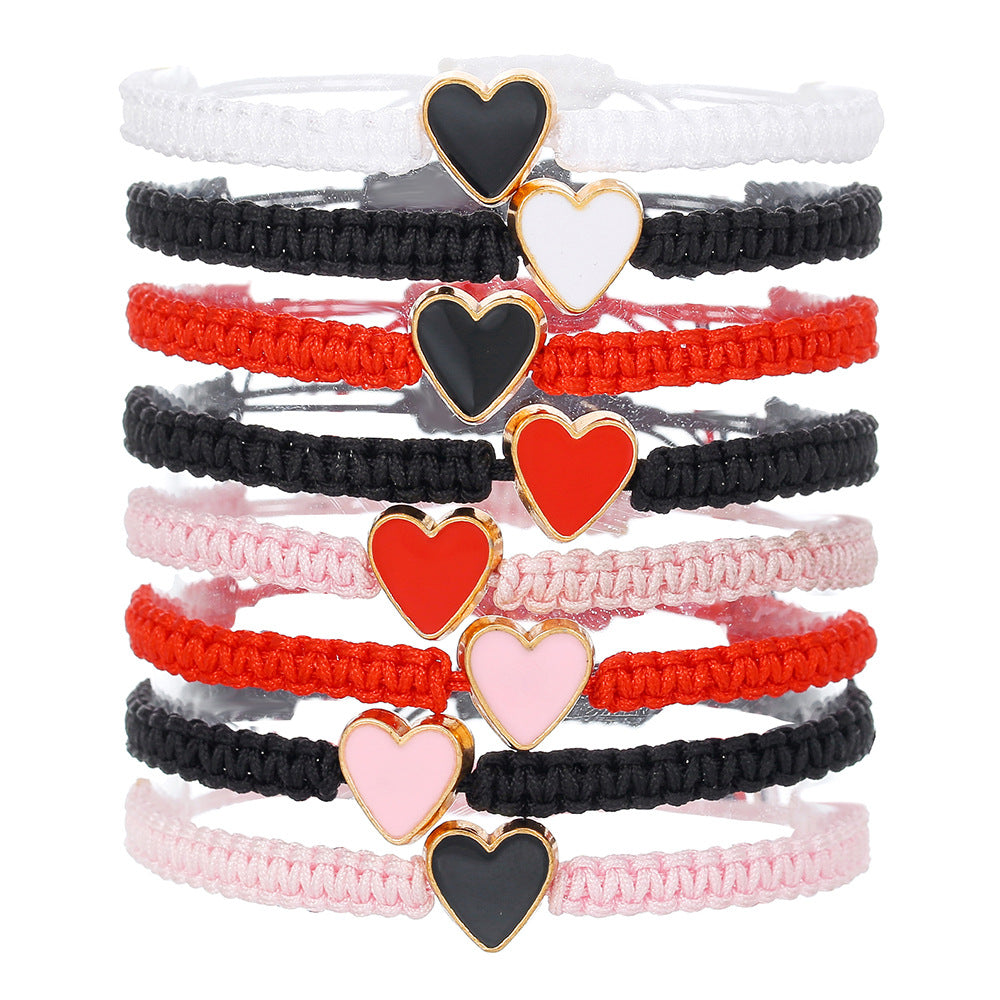 Handmade Enamel Heart Bracelet in Alloy with Braided Design for Women and Men, Minimalist Geometric Friendship Bracelet