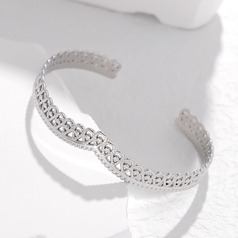 Adjustable Titanium Steel Bracelet for Women with Geometric Line Design Electroplated Finish Statement Cuff