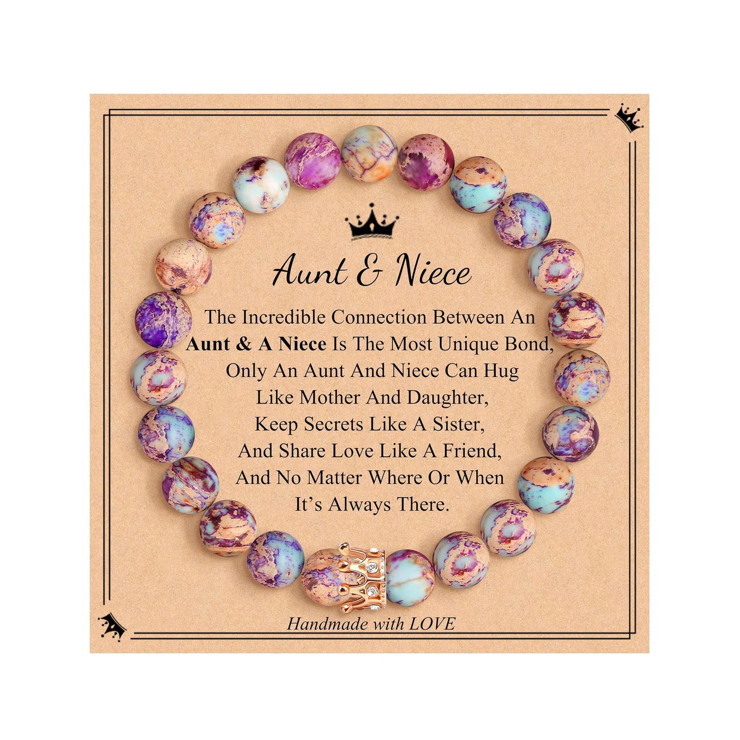 Elegant Crown Brass Bracelet with Natural Agate and Rhodochrosite Beads