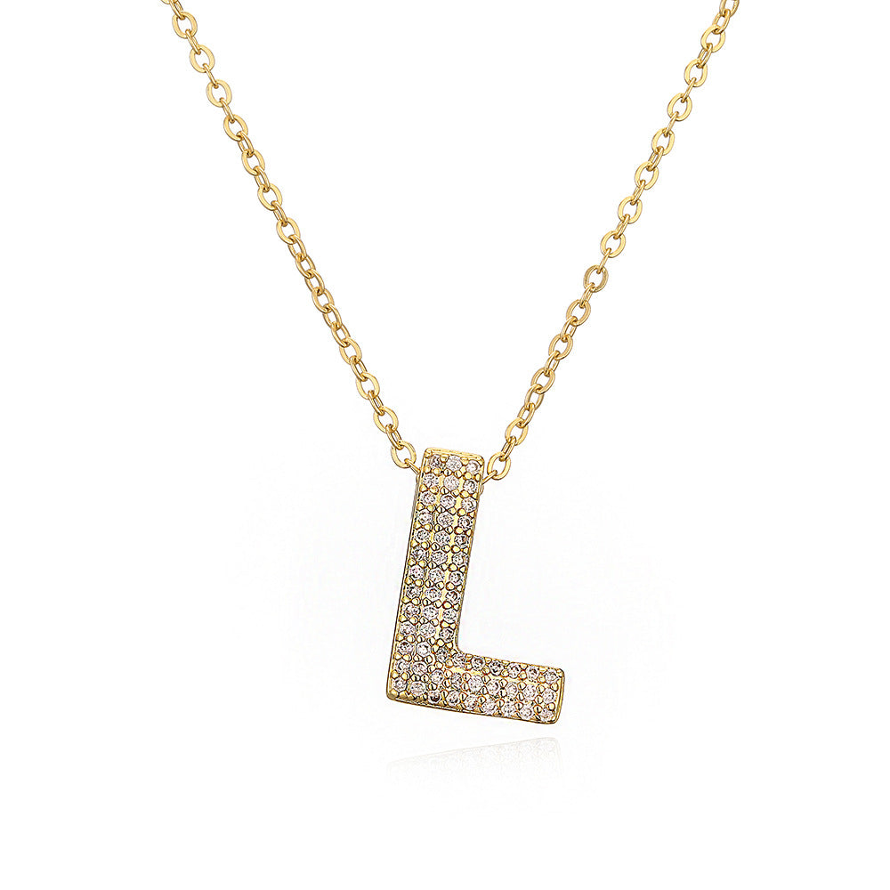 Collana con Pendente a Lettera Geometrica Minimalista da Donna in Rame con Zirconi Cubici