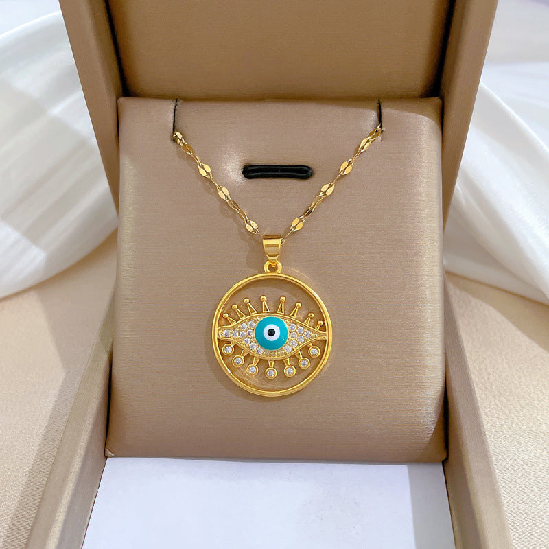 Minimalist Geometric Eyelash Eye Pendant Necklace for Women in Titanium Steel with Plated Finish