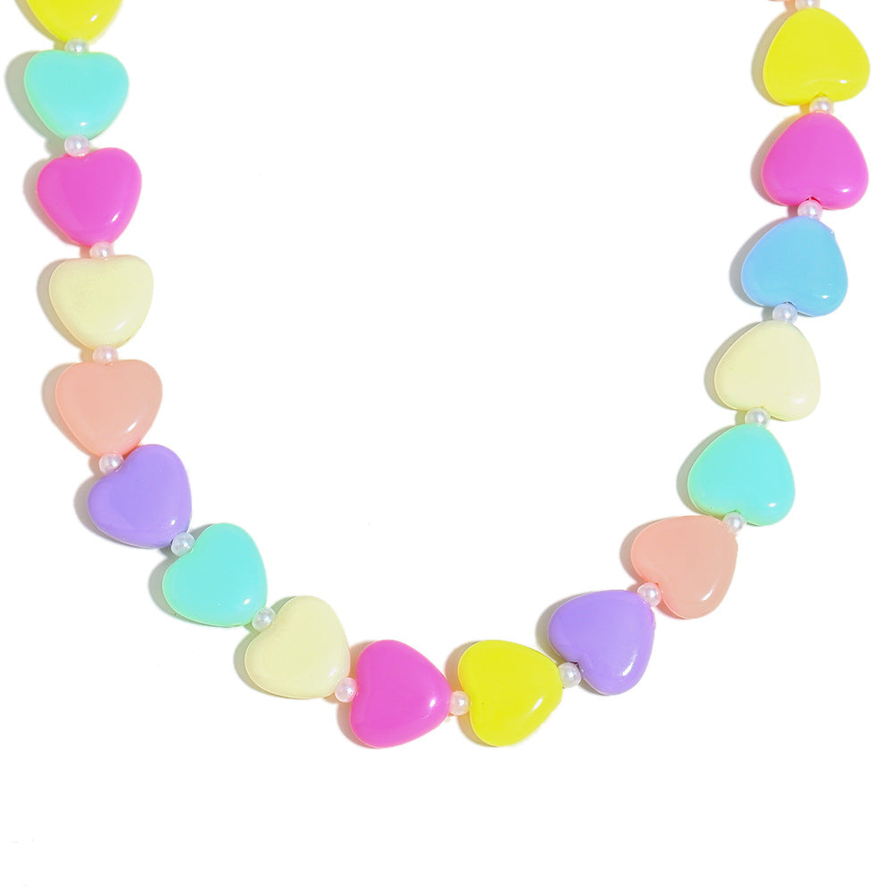 Fashionable Heart-Shaped Acrylic Necklace for Women with Handmade Finish