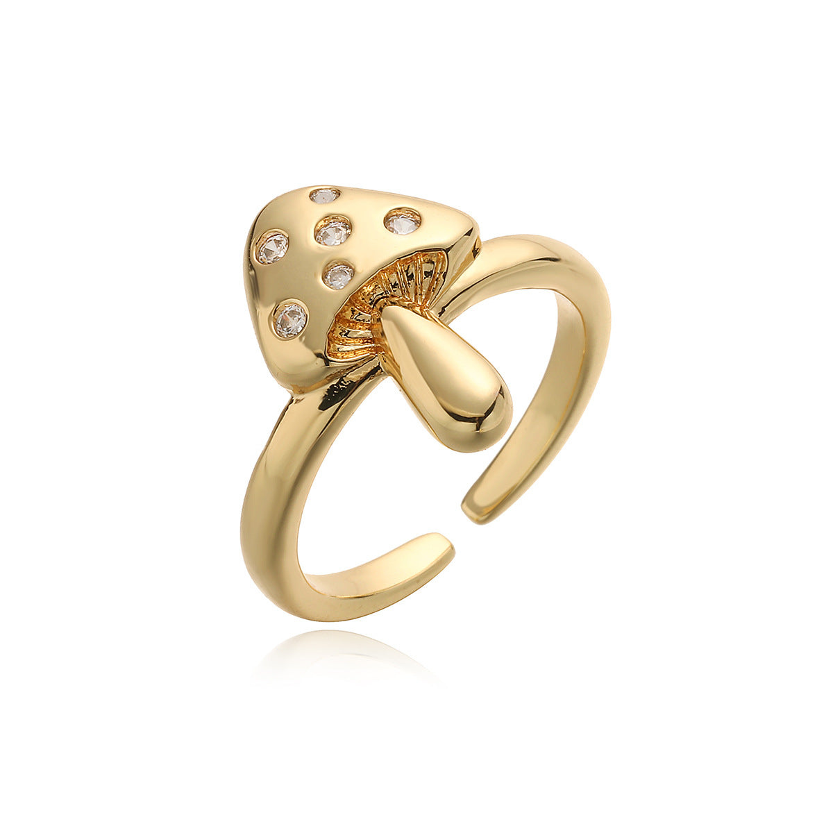 Anillo Minimalista Geométrico en Forma de Champiñón de Cobre con Baño de Oro de 18K y Circonita Microengastada para Mujer